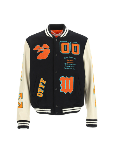 Off-white Varsity Jacket With Patch Detailing In Black Orange