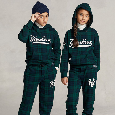 Polo Ralph Lauren Kids' Yankees Plaid Hoodie In Blackwatch