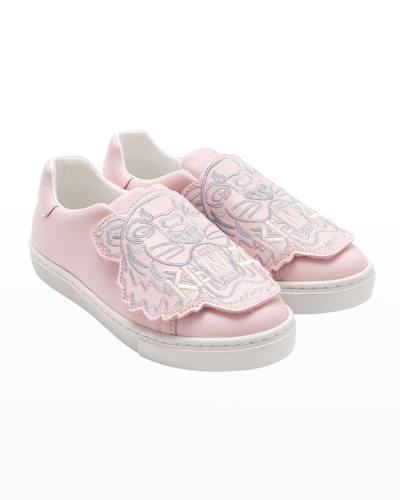Shop Kenzo Kid's Tiger Leather Low-top Sneakers, Toddler/kids In 454-pink