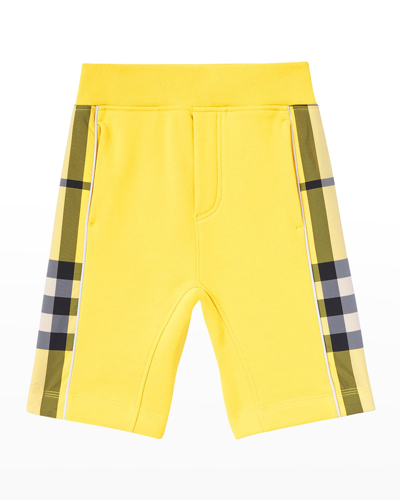 Shop Burberry Boy's Graham Vintage Check Shorts In Acid Yellow