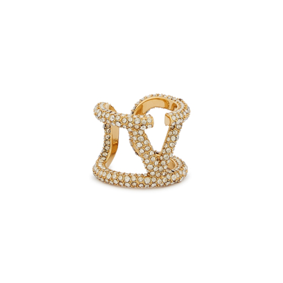 Shop Valentino Vlogo Crystal-embellished Gold-tone Ring