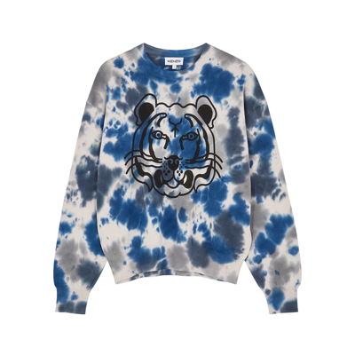 Shop Kenzo Blue Tiger-print Tie-dyed Cotton Jumper