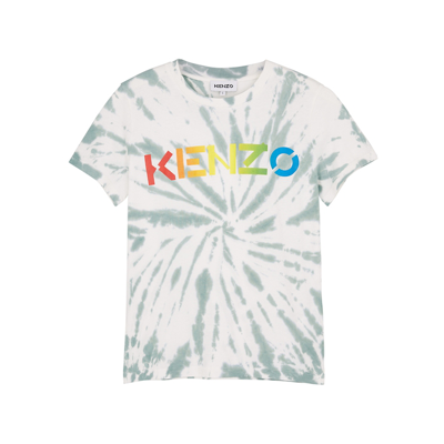 Shop Kenzo Green Logo-print Tie-dyed Cotton T-shirt