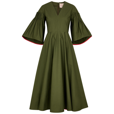 Shop Roksanda Josefina Green Flared Poplin Midi Dress In Khaki