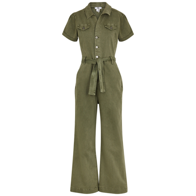 Shop Paige Anessa Green Cotton-blend Jumpsuit In Light Green