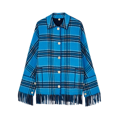 Shop Marni Blue Checked Reversible Wool-blend Jacket