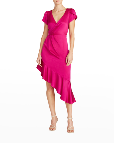 Shop Theia Lisette Asymmetric Ruffle Dress In Soft Dahlia