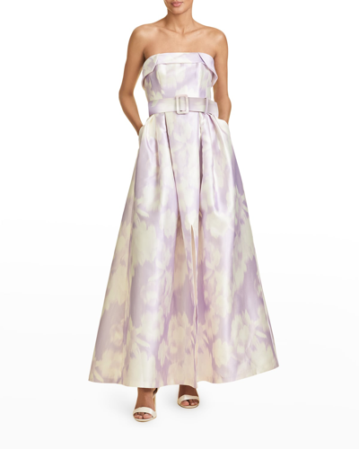 Shop Sachin & Babi Brielle Floral-print Strapless Gown In Ikat Floral Viole
