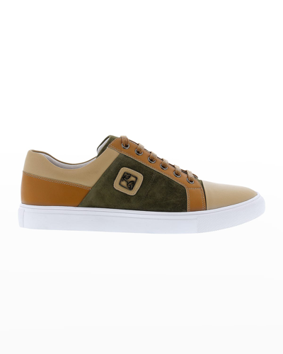 Shop Robert Graham Men's Trixie Colorblock Mix-leather Low-top Sneakers In Olive