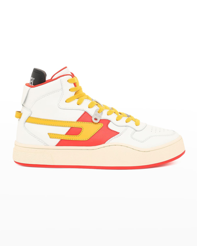 Shop Diesel Men's Sukiyo Basketball Leather High-top Sneakers In Red/white
