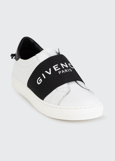 Shop Givenchy Kid's Urban Street Logo Leather Elastic-strap Sneakers, Baby In 10b White