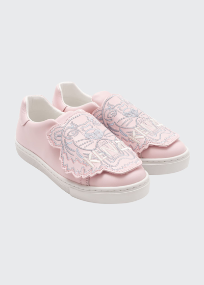 Shop Kenzo Kid's Tiger Leather Low-top Sneakers, Toddler/kids In 454-pink