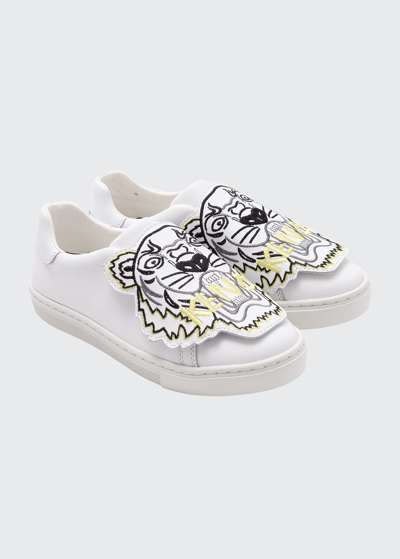Shop Kenzo Kid's Tiger Leather Low-top Sneakers, Toddler/kids In 10b-white
