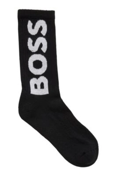 Shop Hugo Boss Quarter-length Socks With Contrast Logo In Black