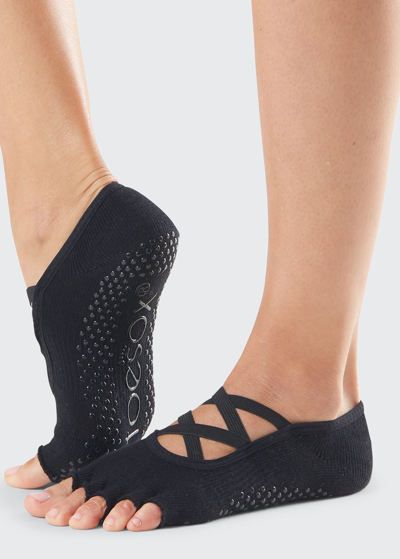 Shop Toesox Elle Hermosa Strappy Half-toe Grip Socks In Black