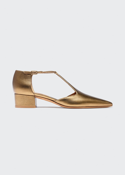Shop Emme Parsons Leather Mary Jane Ballerina Pumps In Gold