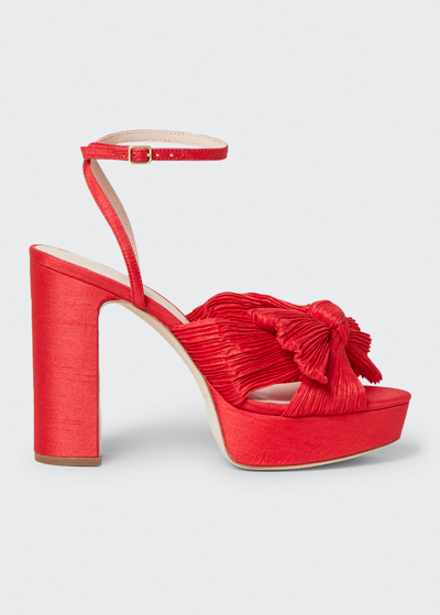 Shop Loeffler Randall Bow Pleated Platform Sandals In Red