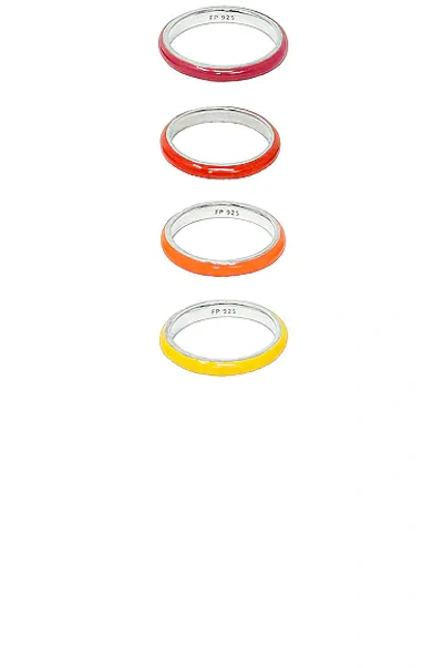 Fry Powers The Warm Set Unicorn Rainbow Set Of Four Sterling Silver And Enamel Rings In Multi