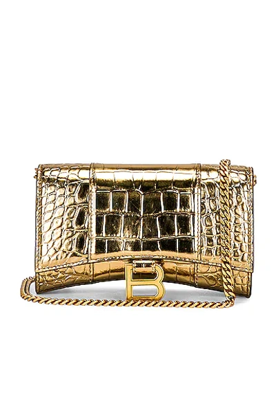Shop Balenciaga Hourglass Wallet On Chain Bag In Gold