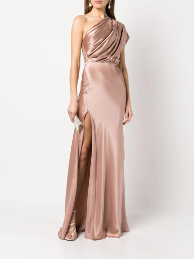 Shop Michelle Mason Asymmetric Open Back Gown In Pink