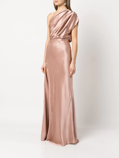 Shop Michelle Mason Asymmetric Open Back Gown In Pink