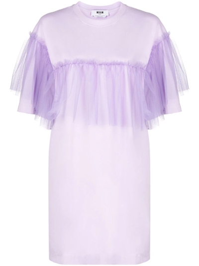 MSGM TULLE-PANEL SHORT-SLEEVE DRESS 