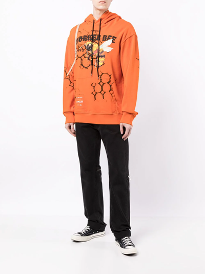 Shop Mauna Kea Workers Bee Print Hoodie In Orange