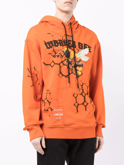 Shop Mauna Kea Workers Bee Print Hoodie In Orange