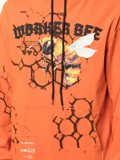 Shop Mauna Kea Workers Bee Print Hoodie In Orange
