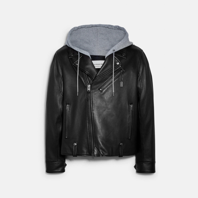 Shop Coach Leather Moto Jacket In Black