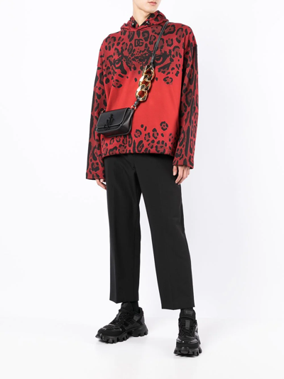 Shop Dolce & Gabbana Leopard-print Hoodie In Red