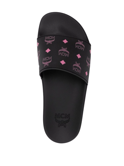 Shop Mcm Monogram-print Slides In Black