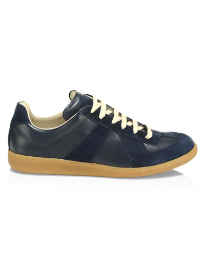 Shop Maison Margiela Men's Replica Leather & Suede Sneakers In Midnight Blue