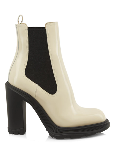 Shop Alexander Mcqueen Women's Leather Chelsea Block-heel Booties In Pale Beige Black