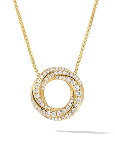 Shop David Yurman Women's Petite Pavé Crossover Pendant Necklace In 18k Yellow Gold With Diamonds
