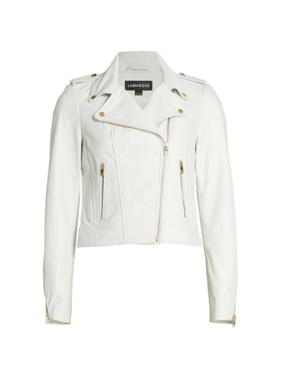 Shop Lamarque Women's Donna Leather Jacket In White