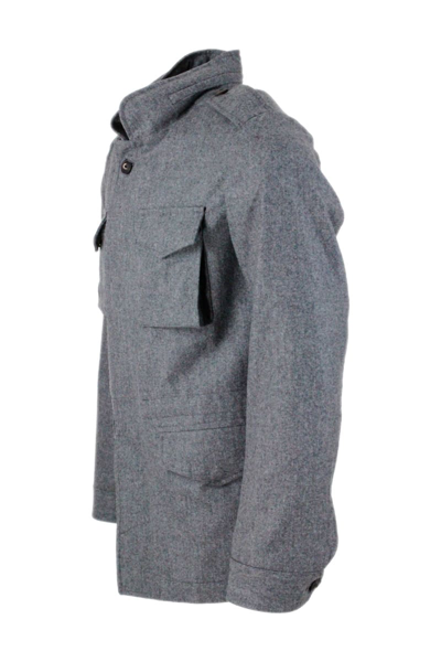 Shop Barba Napoli Mens Field Jacket In Pure Virgin Wool, Unlined With Internal Drawstring With Button Closure, Pockets In Grey