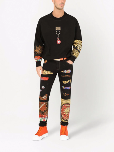 Shop Dolce & Gabbana Distressed Patchwork Skinny Jeans In Black