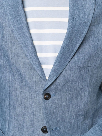 Shop Emporio Armani Linen Single-breasted Blazer In Blue
