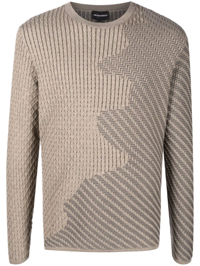 Shop Emporio Armani Intarsia-motif Wool-blend Jumper In Neutrals