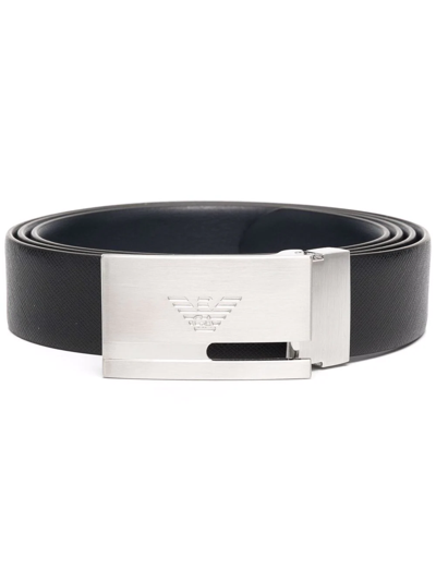 Shop Emporio Armani Logo-buckle Leather Belt In Black