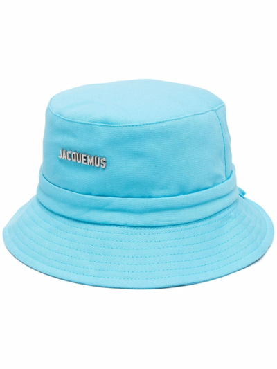 Shop Jacquemus Logo-plaque Bucket Hat In Blue