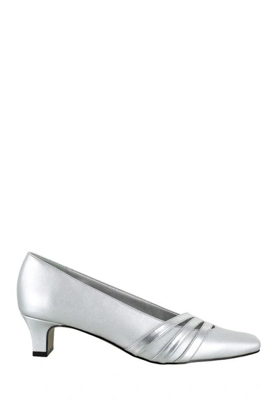 Shop Easy Street Entice Block Heel Pump In Silver Satin