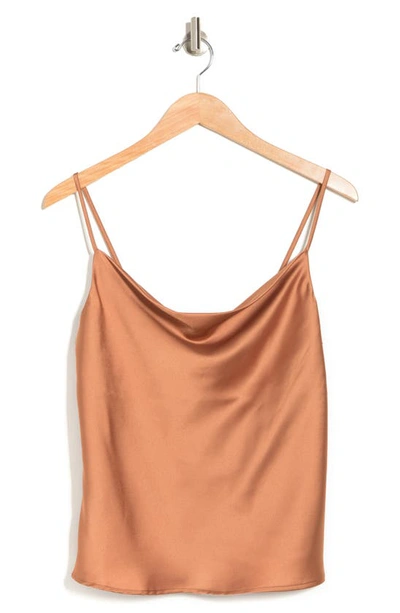 Shop Renee C Satin Cowl Neck Camisole In Caramel