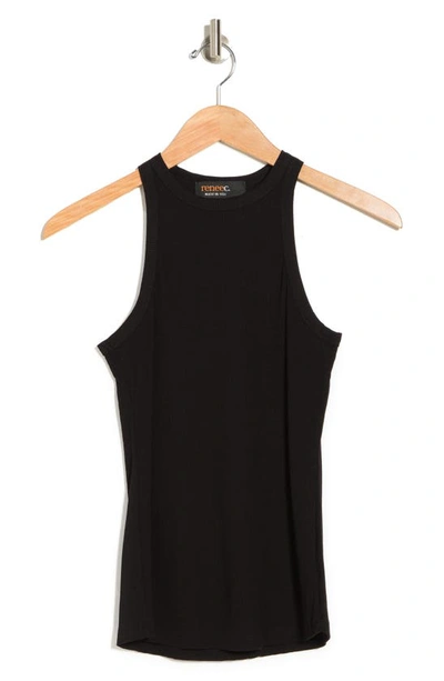 Shop Renee C Racerback Rib Knit Tank Top In Black