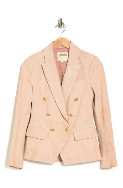 Shop Lagence L'agence Kenzie Double Breasted Suede Blazer In Quartz