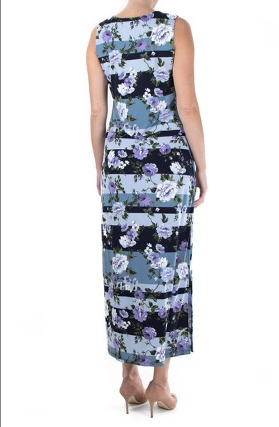 Nina Leonard Patterned Maxi Dress In Navy Ice Multi Botanical Strip