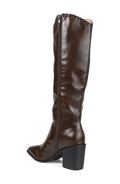 Journee Collection Daria Whipstitch Tall Vegan Leather Western Boot In Brown