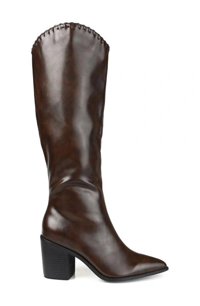 Journee Collection Daria Whipstitch Tall Vegan Leather Western Boot In Brown
