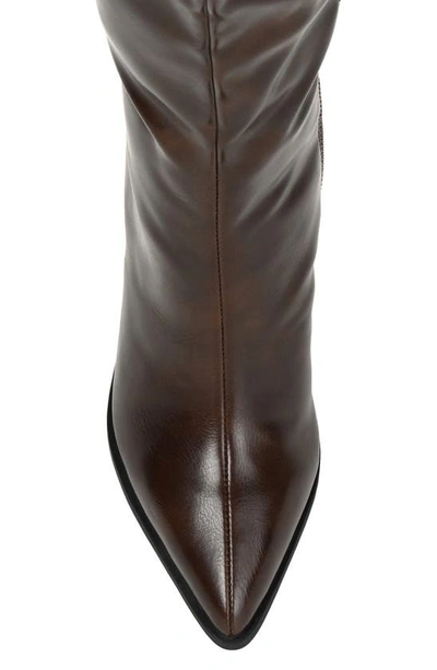 Journee Collection Daria Whipstitch Tall Vegan Leather Western Boot In Brown